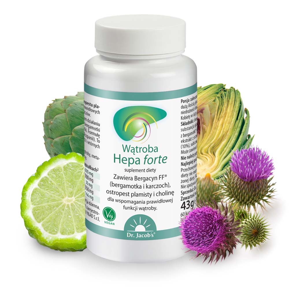 hepaforte wątroba - suplement diety na wątrobe na bazie bergamotki, karczocha, ostropestu i choliny